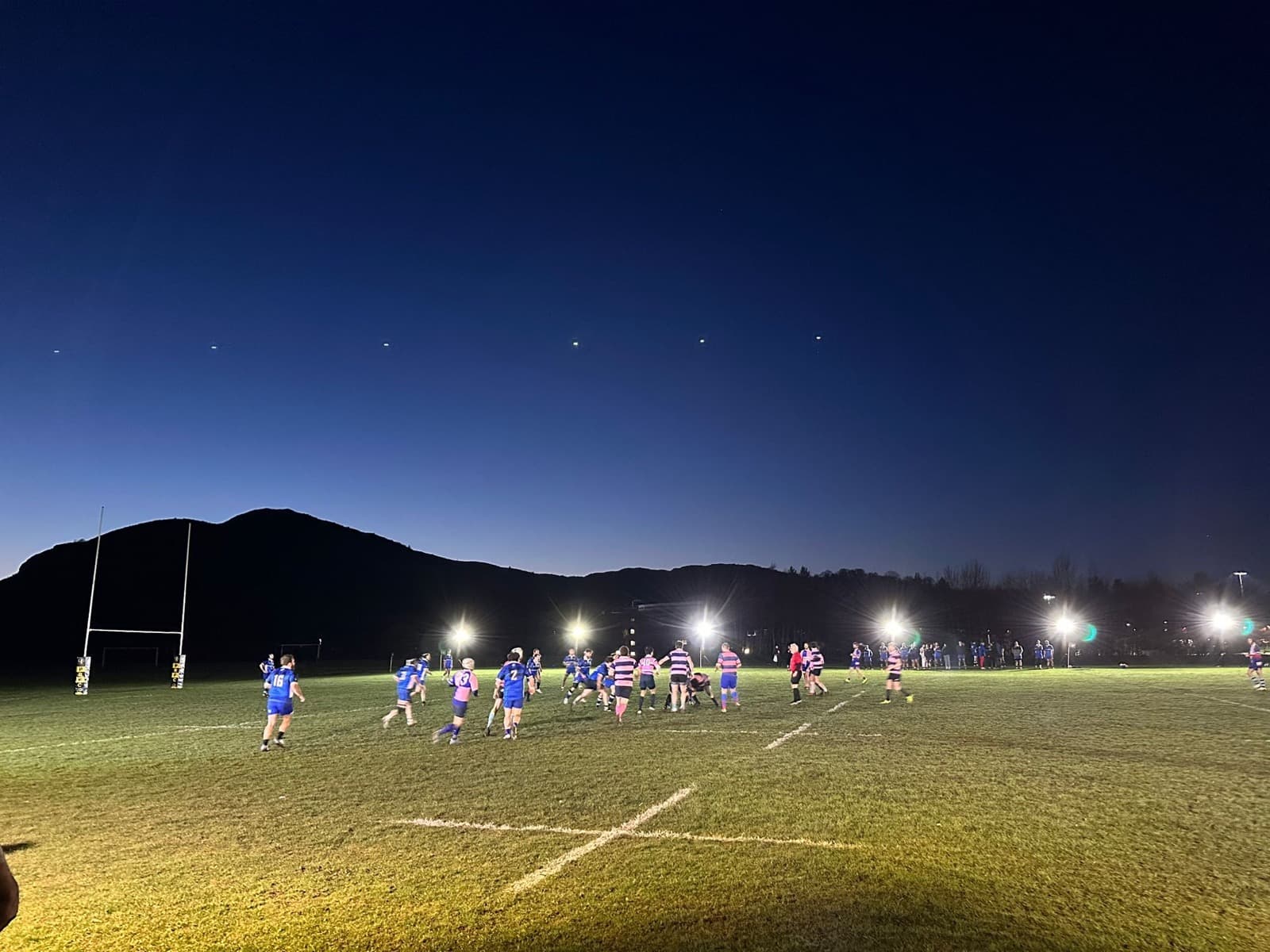 Match action during the fixture against Portobello RFC at dusk