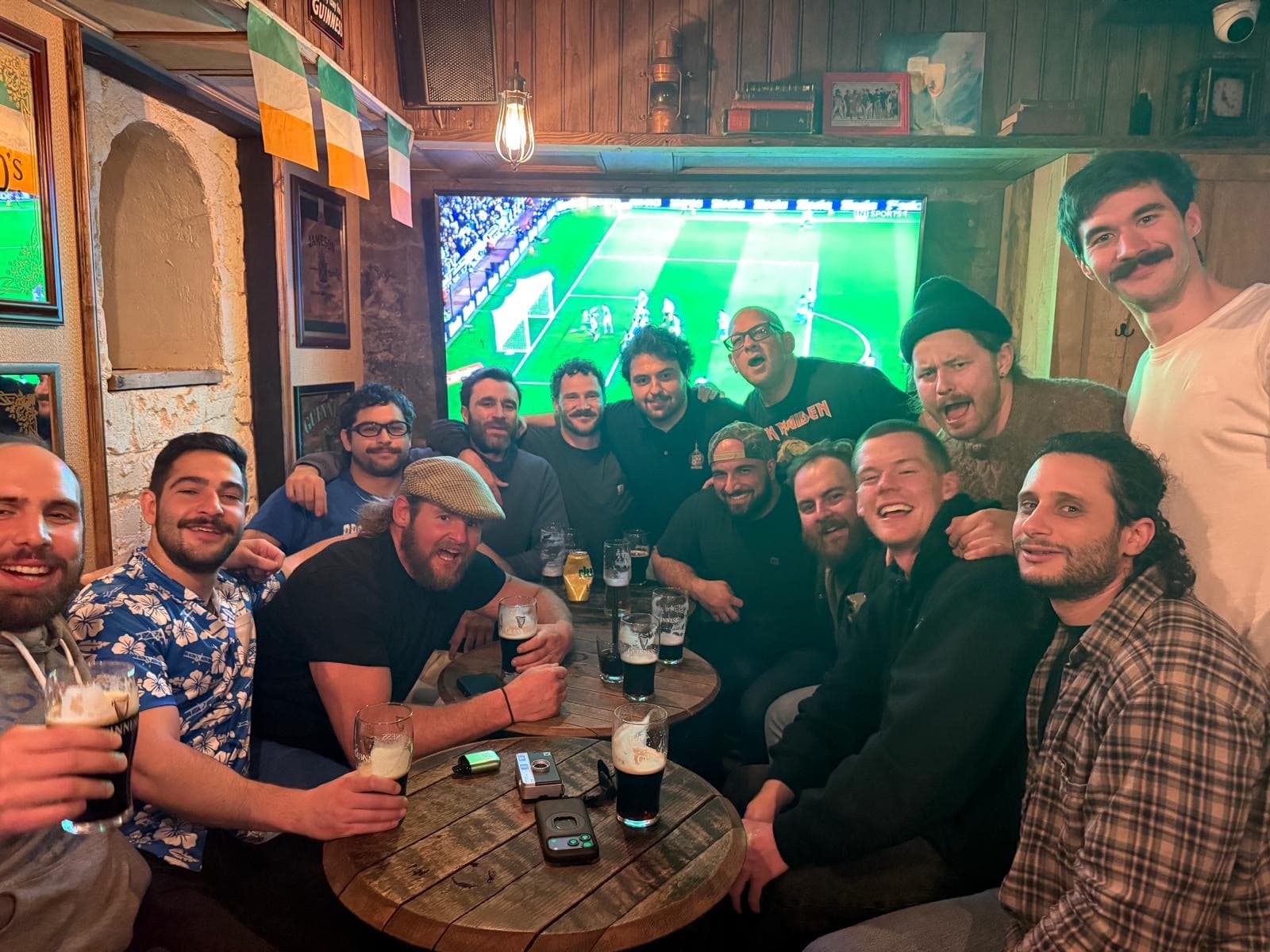 The squad at a pub in Edinburgh on the first night of the tour